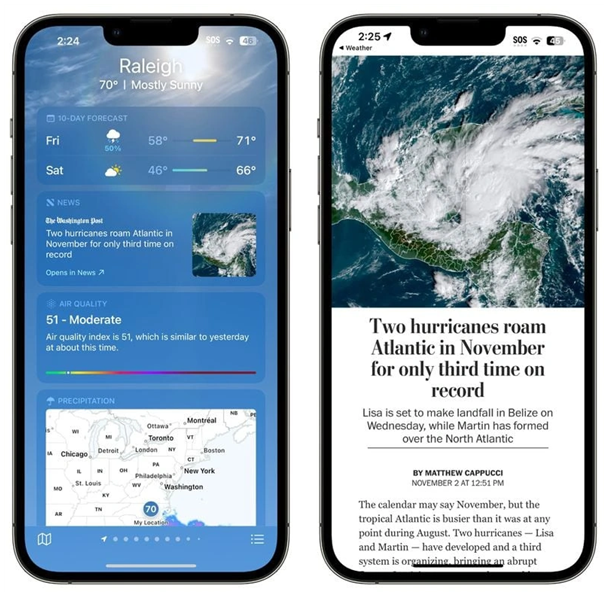 海安苹果14维修分享iPhone 14手机如何看天气时顺带看新闻 