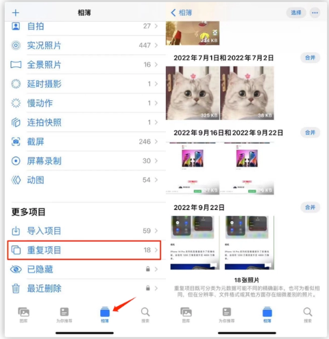 海安苹果手机维修分享iOS 16 中相册重复项目功能使用方法 