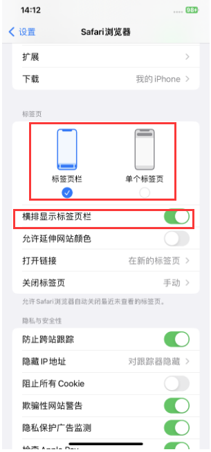 海安苹果手机维修分享Safari浏览器如何切换标签栏位置 
